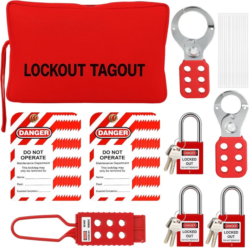 Xeoca Lockout Tagout Kit Electrical Loto Group Lockout Hasps, Lockout Tags, Safety Padlocks with Number, Nylon Ties with Pocket Bag - Image 1